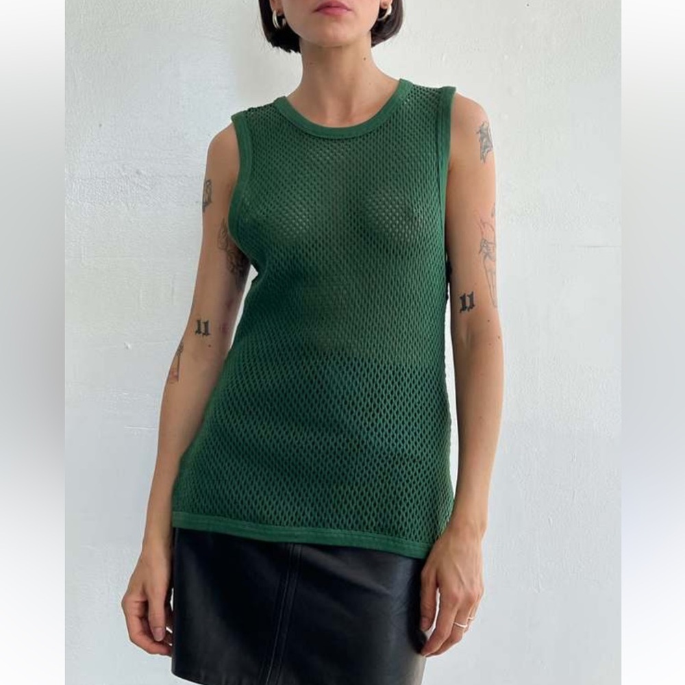 Ulla Johnson Green Crochet Fishnet Sleeveless Knit Top Size Small